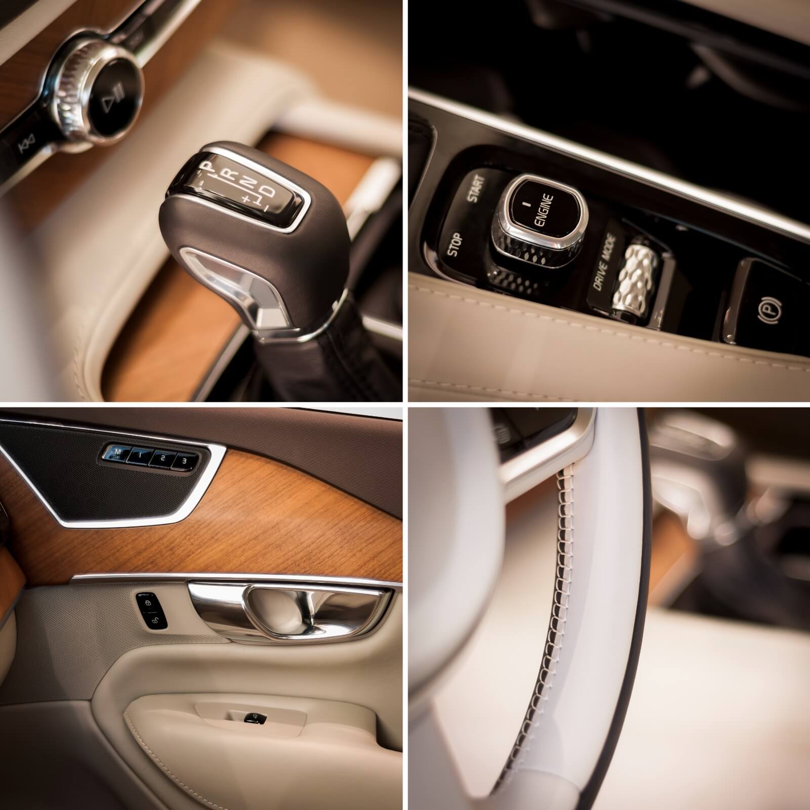 Modern brand new car interior details collage